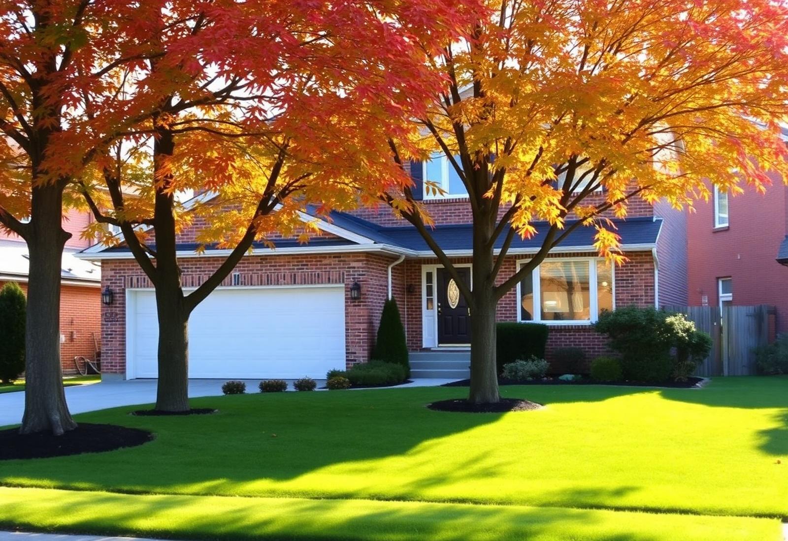 Well-kept residential home in Ontario with autumn trees